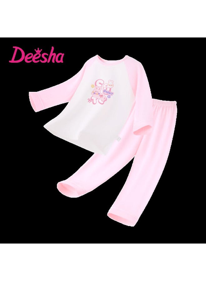 Deesha Children's Pajamas, Girls' Autumn And Winter Long-sleeve Home Wear Set, Girls' Round Neck Air Conditioning Clothes