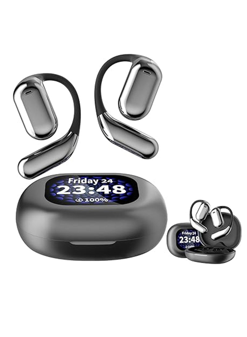 Black Q16Pro Bluetooth Headset AI Intelligent Real-time Translation Bluetooth Headset OWS Earhook Headset, Touch Screen Display, Waterproof Earmuffs - Image 1