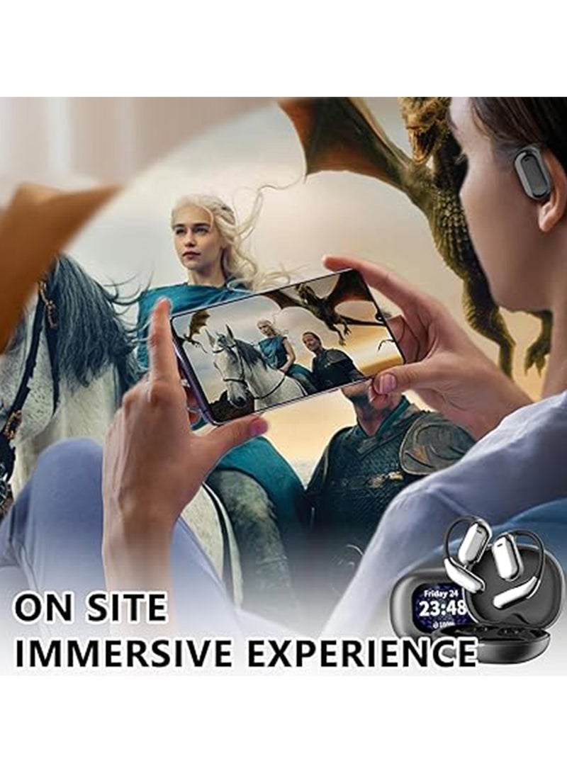 Black Q16Pro Bluetooth Headset AI Intelligent Real-time Translation Bluetooth Headset OWS Earhook Headset, Touch Screen Display, Waterproof Earmuffs - Image 4