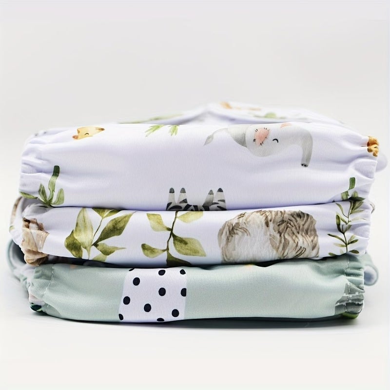Asenappy 3 pcs Hook and Loop Fasteners Design Baby Reusable Cloth Diapers with 3 Microfier Inserts Animals Prints - Image 5