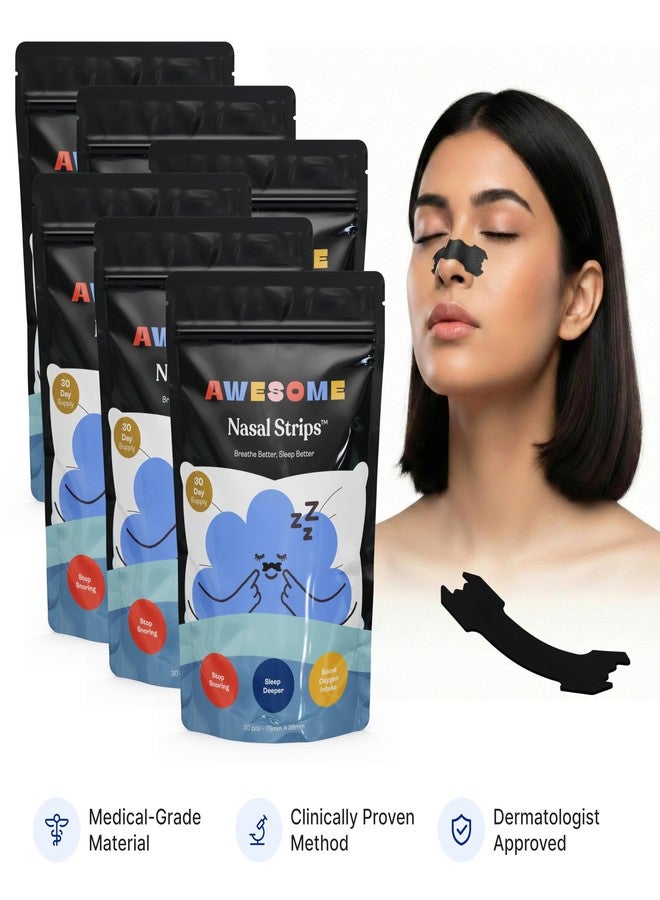 AWESOME Nasal Strips for Breathing n Sleep, Drug-Free, Skin-Safe Nose Strips with Long-Lasting Hold to Open Nasal Passages, Improve Airflow n Reduce Snoring_30 Strips_Pack Of 6 - Image 2
