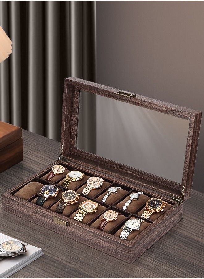 HomarKet - 12-Slot PU Leather Watch Box - Watch Case Watch Box Organizer with  Acrylic Lid Watch Display Case with Removable Pillows - Image 1