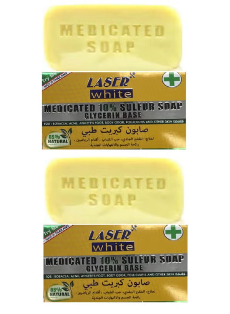 laser white 2 pieces of medicated 10% sulfur soap 2x100 g - Image 1