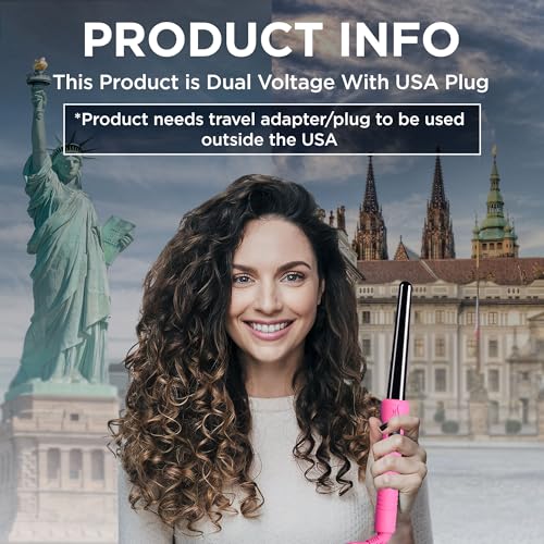 HerStyler Grande Ceramic Curling Iron - 1 inch, Pink (Curling Wand for Long Short Hair, Dual Voltage, Negative Ions, Tapered Barrel, User Friendly, PF30) - Image 3