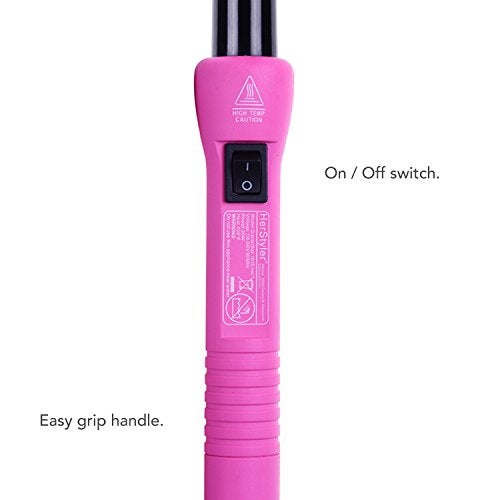 HerStyler Grande Ceramic Curling Iron - 1 inch, Pink (Curling Wand for Long Short Hair, Dual Voltage, Negative Ions, Tapered Barrel, User Friendly, PF30) - Image 4
