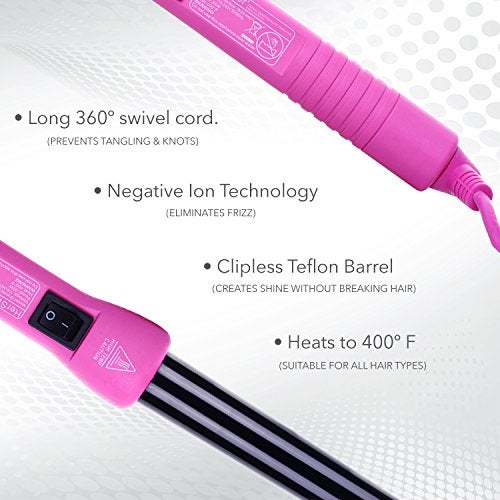 HerStyler Grande Ceramic Curling Iron - 1 inch, Pink (Curling Wand for Long Short Hair, Dual Voltage, Negative Ions, Tapered Barrel, User Friendly, PF30) - Image 2