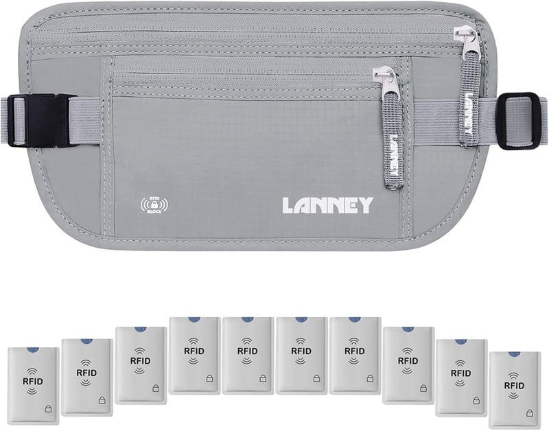 LANNEY حزام نقود للسفر للنساء والرجال محفظة سفر رفيعة مخفية مع حجب RFID - Image 1