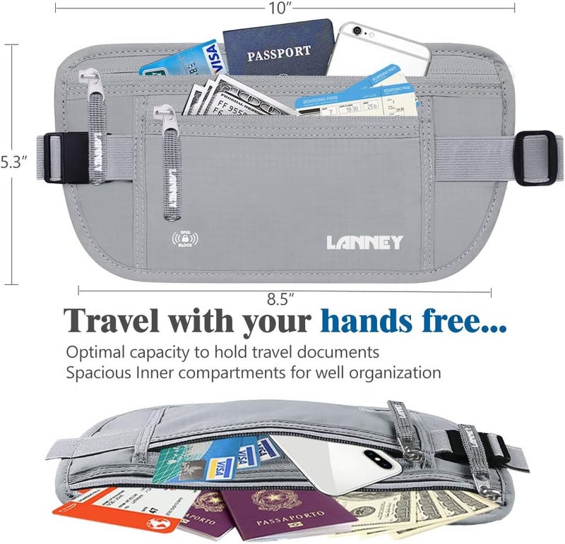 LANNEY حزام نقود للسفر للنساء والرجال محفظة سفر رفيعة مخفية مع حجب RFID - Image 4