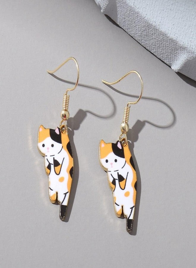 FORUBUS Lovely Cat Dangle Earrings, Various Cute Scruffing Cat Kitten Kitty Drop Earrings for Women Jewelry-calico - Image 2