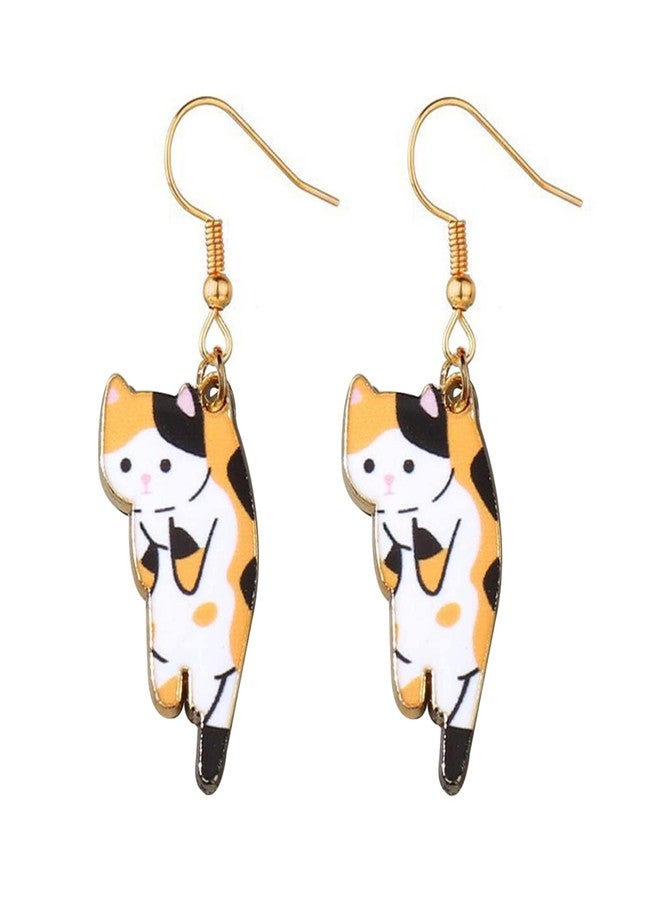 FORUBUS Lovely Cat Dangle Earrings, Various Cute Scruffing Cat Kitten Kitty Drop Earrings for Women Jewelry-calico - Image 1
