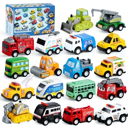JOYIN 18 Pcs Pull Back City Cars and Trucks Toy Vehicles Set Friction Powered Mini Cars Toys for Toddlers Party Favors for Kids 35 Birthday Gifts for Boys and Girls Treasure Box Toys - Image 1