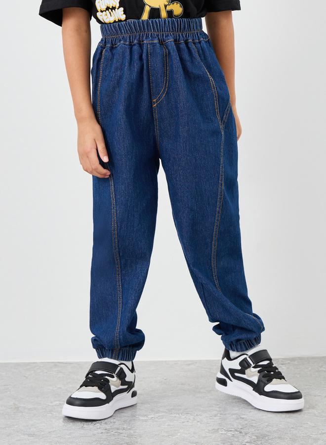Styli Boys Dark Blue Elastic Waistband Jogger Fit Jeans - Image 1
