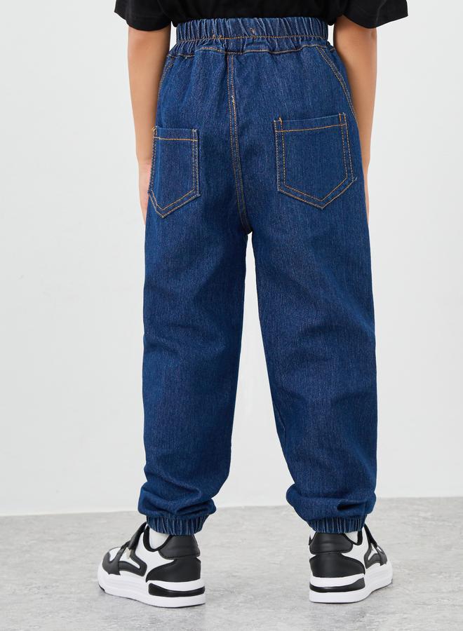 Styli Boys Dark Blue Elastic Waistband Jogger Fit Jeans - Image 4