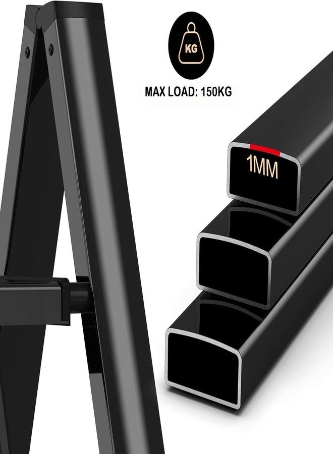 IMUU 2 Step Folding Step with Anti-Slip Pedal, Portable Lightweight Space Saving Premium Aluminum Step Ladder, 150 Kg Capacity Stool for Kitchen, Office, Garage (Black) - Image 4