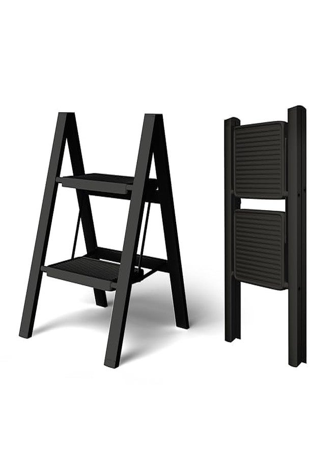 IMUU 2 Step Folding Step with Anti-Slip Pedal, Portable Lightweight Space Saving Premium Aluminum Step Ladder, 150 Kg Capacity Stool for Kitchen, Office, Garage (Black) - Image 1