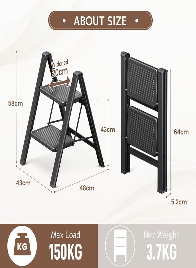 IMUU 2 Step Folding Step with Anti-Slip Pedal, Portable Lightweight Space Saving Premium Aluminum Step Ladder, 150 Kg Capacity Stool for Kitchen, Office, Garage (Black) - Image 2