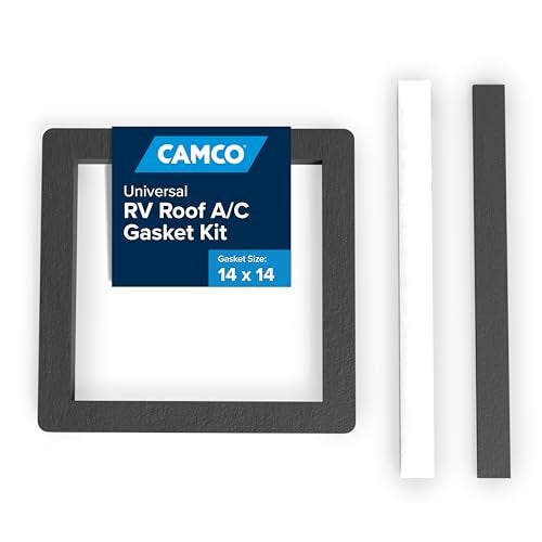 Camco 14-Inch x 14-Inch Universal Camper Roof A/C Gasket Kit - Features a Waterproof Compression Seal, Self-Adhesive Picture Frame Gasket, and Self-Adhesive Leveling Pads (25071) - Image 1