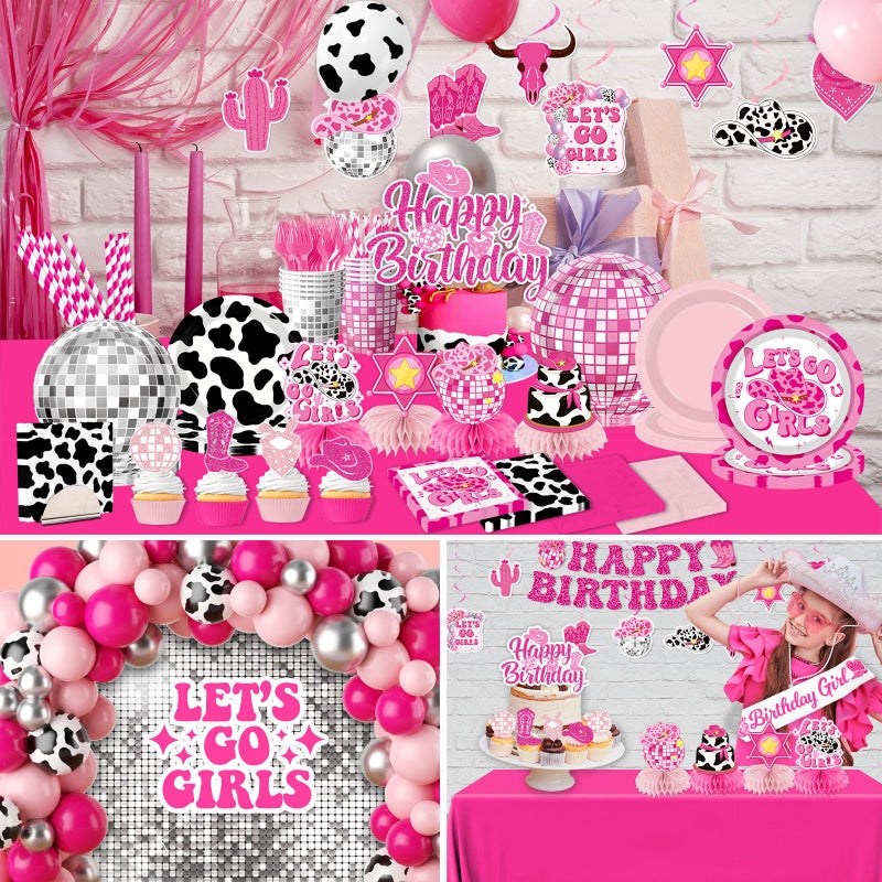 YTGUVBK Cowgirl Birthday Party Decorations,275Pcs Disco Cowgirl Party Decorations with Cowgirl Balloon Arch,Lets Go Girls Backdrop,Tableware Banner Tablecloth for Western Cowgirl Last Rodeo Bachelorette Decor - Image 4