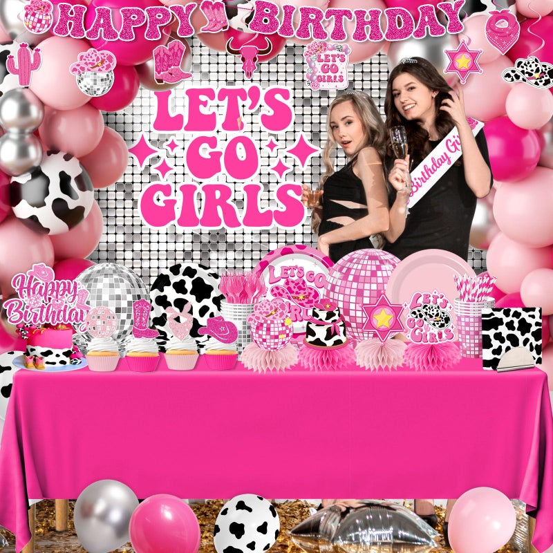 YTGUVBK Cowgirl Birthday Party Decorations,275Pcs Disco Cowgirl Party Decorations with Cowgirl Balloon Arch,Lets Go Girls Backdrop,Tableware Banner Tablecloth for Western Cowgirl Last Rodeo Bachelorette Decor - Image 2