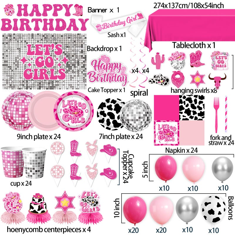 YTGUVBK Cowgirl Birthday Party Decorations,275Pcs Disco Cowgirl Party Decorations with Cowgirl Balloon Arch,Lets Go Girls Backdrop,Tableware Banner Tablecloth for Western Cowgirl Last Rodeo Bachelorette Decor - Image 5