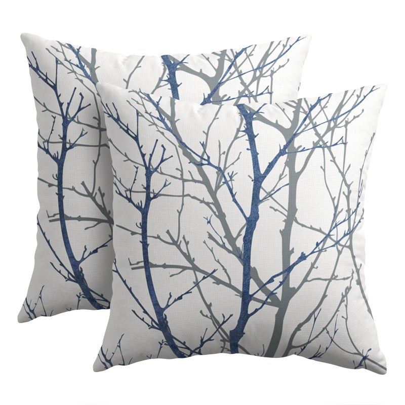 aportt Navy Blue Gray Tree Pillow Covers 18x18 Inch Grey Blue Branch Print Decorative Pillow Cases Blue White Nature Plant Throw Pillows Set of 2 Seasonal Modern Farmhouse Home Decor For Sofa Couch Outdoor - Image 1