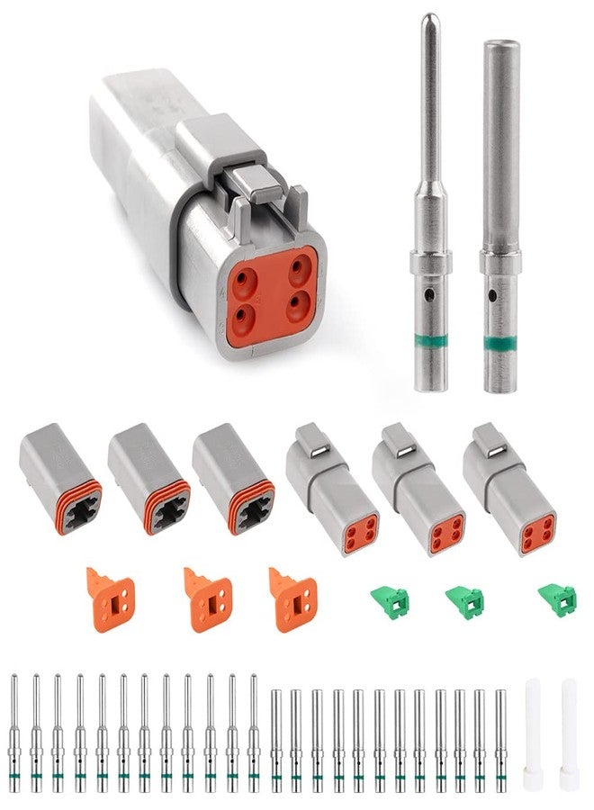 JRREADY DT 4 Pin Connector Gray Waterproof Electrical Wire Connector with Round Contact and Seal Plug,3 Sets - Image 1