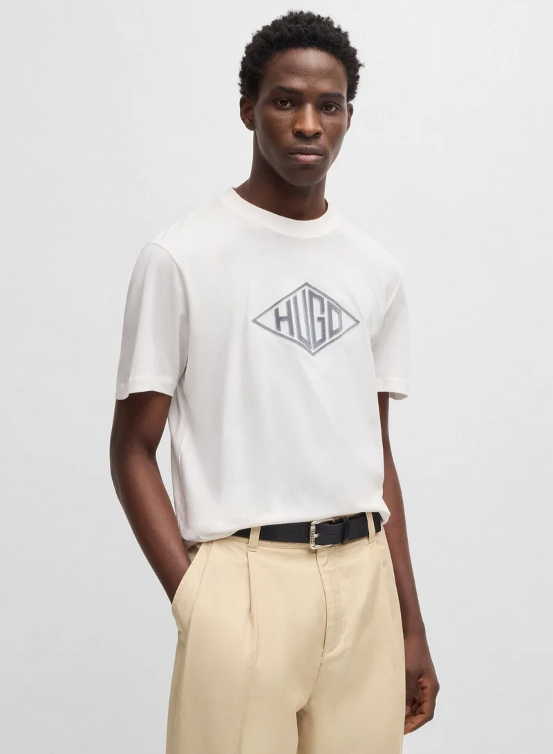 HUGO Cotton-jersey T-shirt with geometric logo embroidery