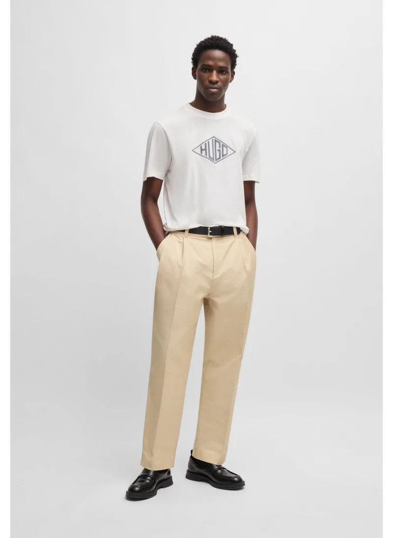 HUGO Cotton-jersey T-shirt with geometric logo embroidery