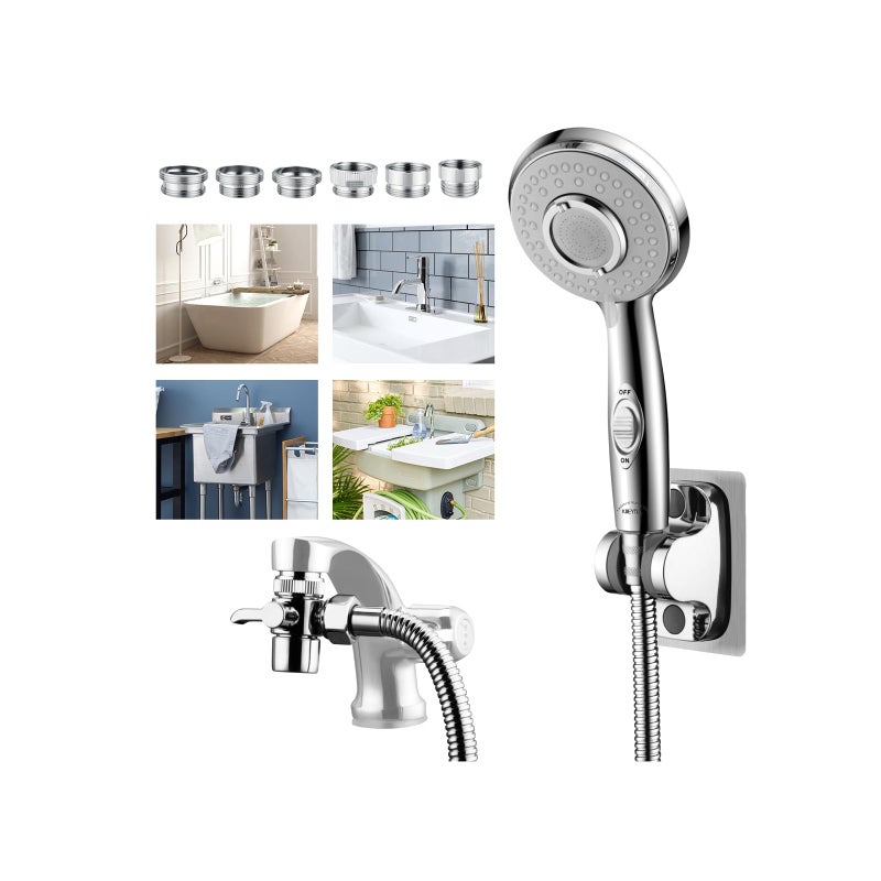KLLEYNA Shower Head Hose Attachment for Sink/Tub Faucet - ON/OFF Jets Sprayer for Dog Wash/Bathtub Cleaning/Baby Bath/Hair Rinse, Tap Extender Water Nozzle for Bathroom Kitchen Utility Garden Basement - Image 1