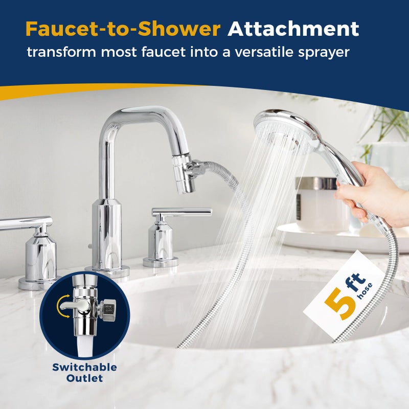 KLLEYNA Shower Head Hose Attachment for Sink/Tub Faucet - ON/OFF Jets Sprayer for Dog Wash/Bathtub Cleaning/Baby Bath/Hair Rinse, Tap Extender Water Nozzle for Bathroom Kitchen Utility Garden Basement - Image 2