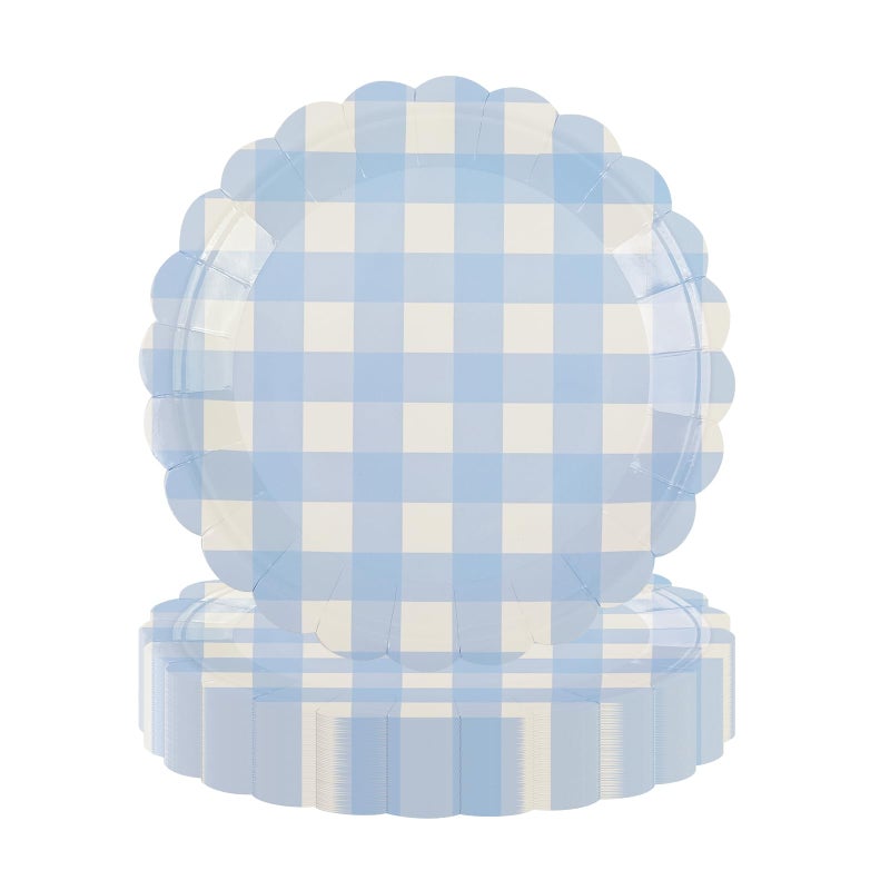 PUEVENYI 50PCS Light Blue Scalloped Paper Plates - 7Inch Striped Dessert Plates for Cake Salad Fruit Disposable Decorative Dinner Dessert Serving Plates for Birthday Baby Shower Wedding Party Supplies - Image 1