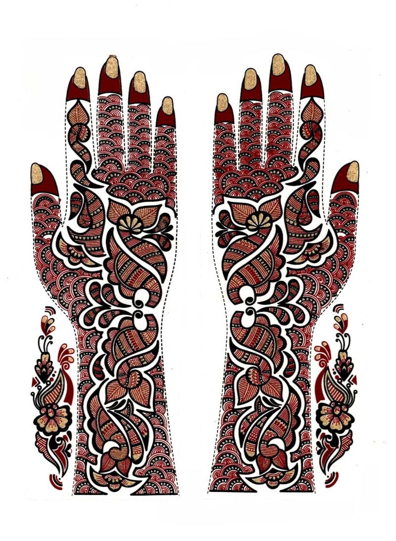 مملكة الإكسسوارات ملصق وشم حناء لليدين من أكسسورايز كينغدوم | وشم حناء مؤقت مقاوم للماء | فن الجسد للنساء والفتيات (AKM35) - Image 1