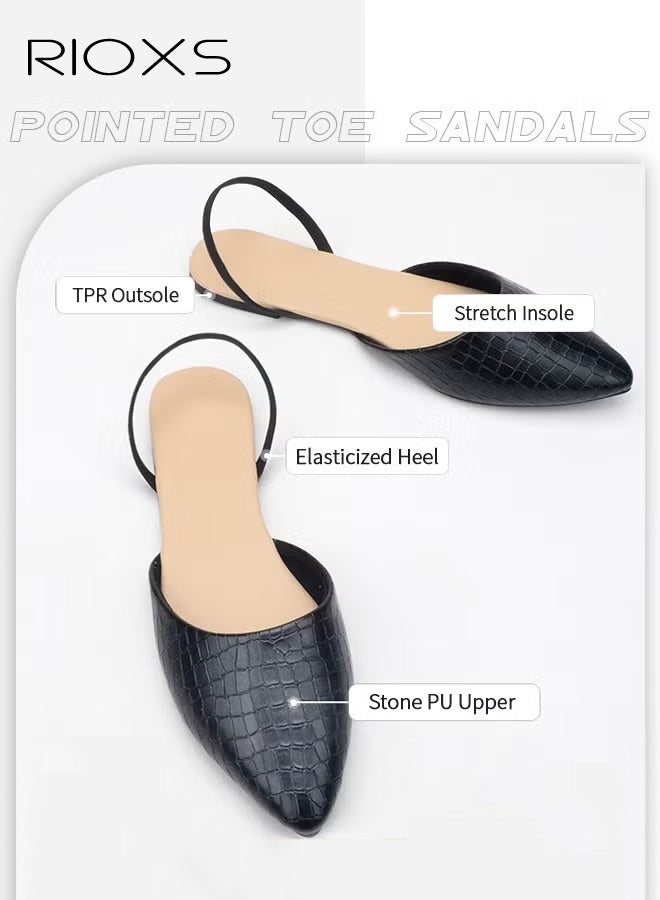 ريوكس شقق النساء ذوات الأصابع المبطنة، صنادل الراحة المسطحة، أحذية حذاء للنساء، أحذية غير رسمية مع حزام حزام، أنيقة بلا ظهر الصندل، السيدات انزلق على فلاتز ل غير رسمي، الأعمال، الحزب، التاريخ، الشقق السوداء الكلاسيكية - Image 5
