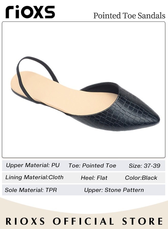 RIOXS Women's Casual Pointed Toe Dual Strap Sandals Flat Shoes Women's Low Heel Shoes - Image 2