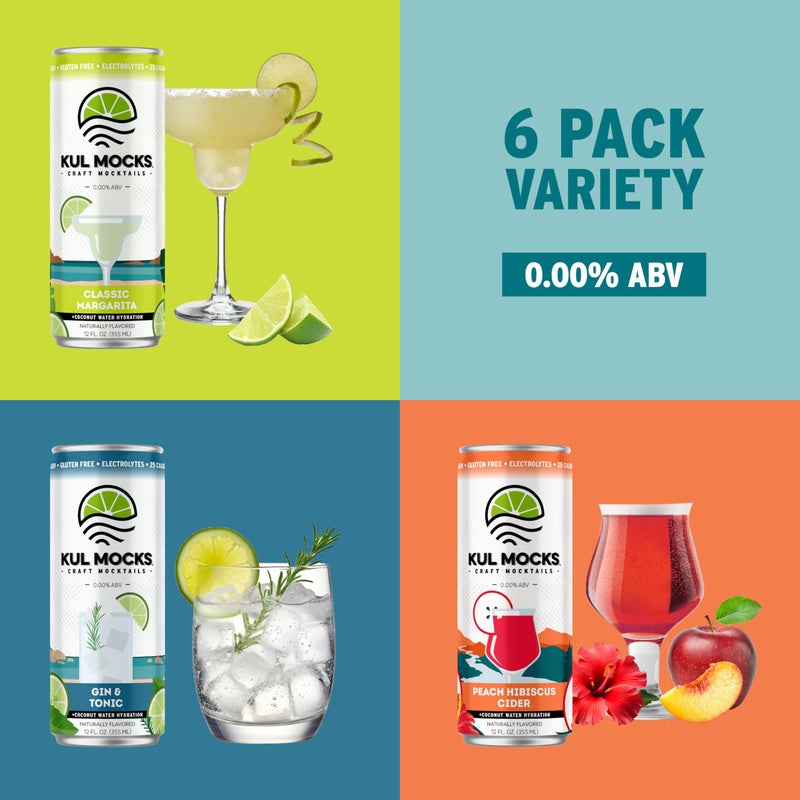 KUL MOCKS Adventure Collection - Margarita, Gin and Tonic, Peach Hibiscus Cider - Premium Non-Alcoholic Mocktail - Zero Proof Cocktail - Low Calorie, Gluten-Free, No Adaptogens, Ready to Sip - 6-Pack - Image 4