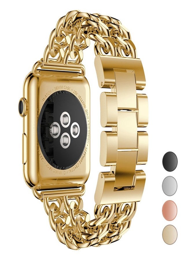Seoaura Compatible Apple Watch Band for Woman Man 45mm 49mm 42mm 44mm, Stainless Steel Cowboy Style for iWatch Series 11/10/9/8/7/6/5/4/3/2 se Ultra (Gold) - Image 1