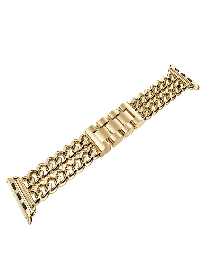 Seoaura Compatible Apple Watch Band for Woman Man 45mm 49mm 42mm 44mm, Stainless Steel Cowboy Style for iWatch Series 11/10/9/8/7/6/5/4/3/2 se Ultra (Gold) - Image 3