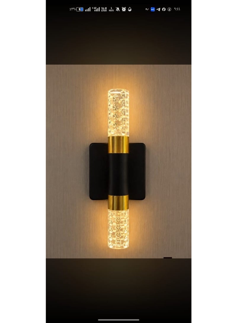 Modern LED Wall Sconce, Acrylic & Crystal, Black & Gold Base
