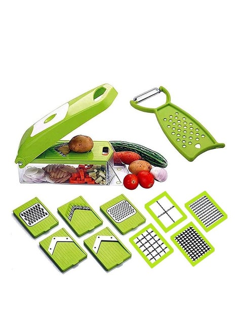 Drashti Villa 12 in 1 Multipurpose Vegetable and Fruit Cutter Greater Chopper and Slicer Dicer Abs Plastic Body and Stainless Steal Blade for Slicer Dicer 1 Chopper Set in 12 Slicer Cutter