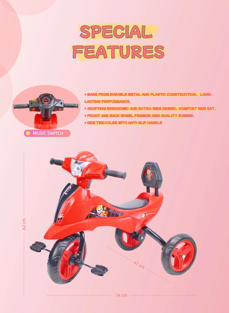 EASY FUTURE Baby Tricycle Ride-On Toy with Light and Music - Kids Bicycle Cycle, Available in Blue/Red/Pink Package Include Full Protective Gear Set - Image 2