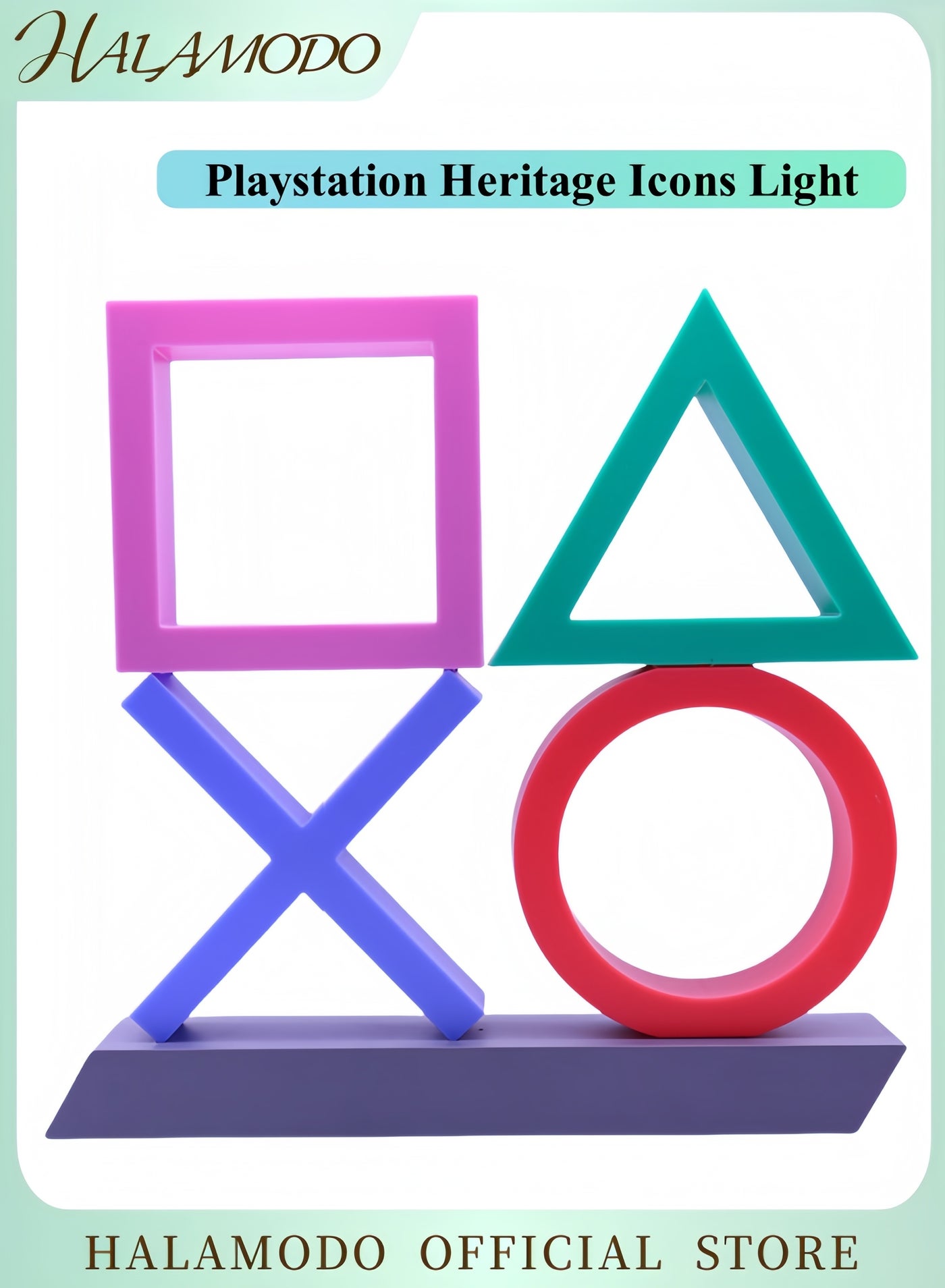 Playstation Heritage Icons Light Desktop Game Room Lighting Accessories with 3 Dynamic Light Modes, Powered by USB or Batteries, Mood Lighting Office Decor