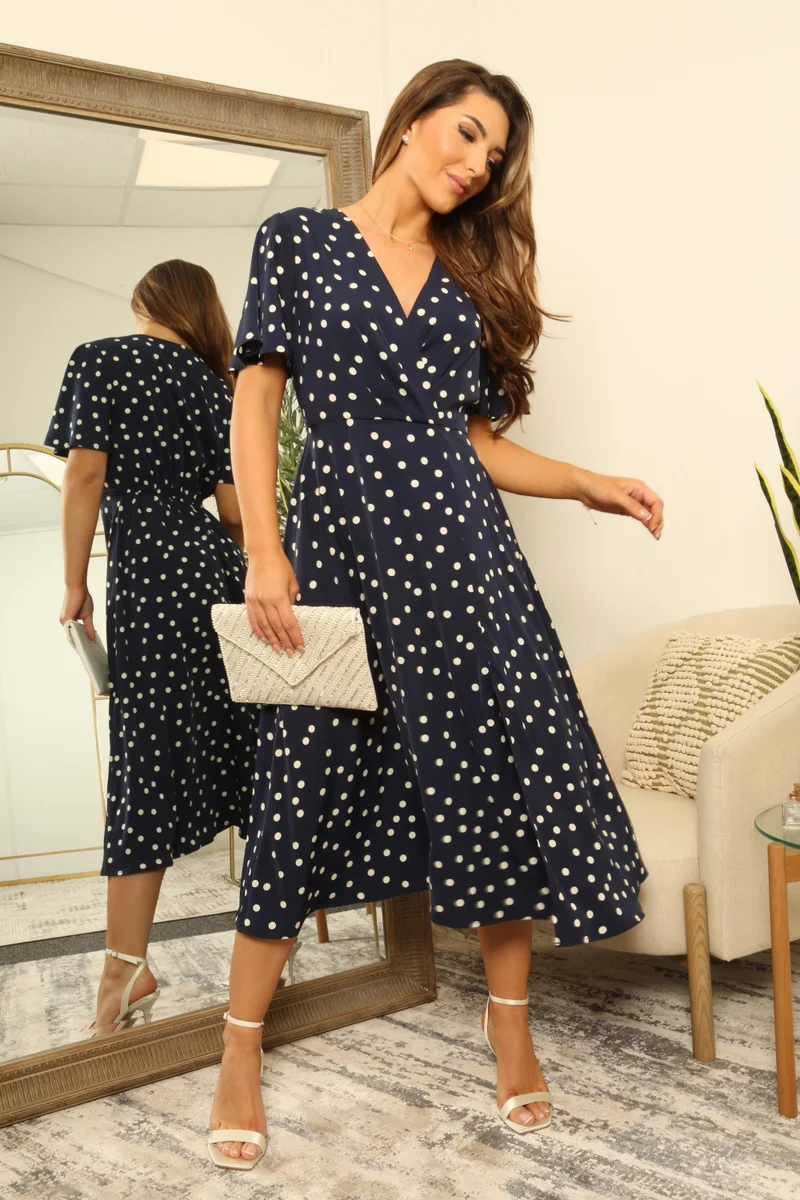 Midi Satin Wrap Dress with Split Skirt