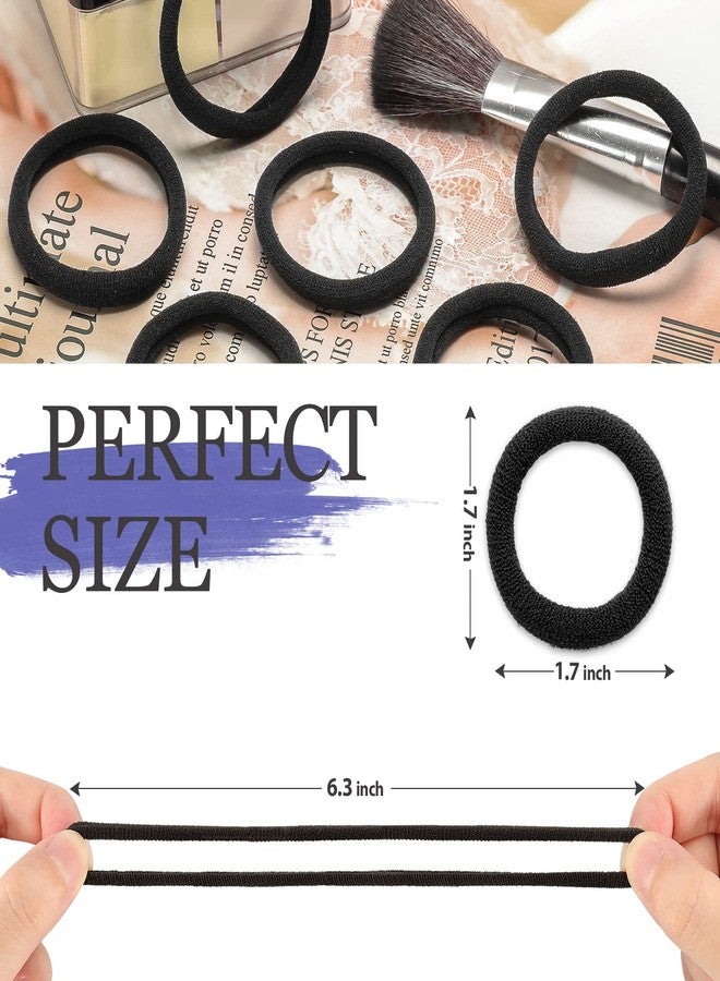 JIRIS 50Pcs Black Hair Ties for Women Girls,Cotton Seamless Hair Ties, Soft Ponytail Holders,No Crease No Damage Elastics Hair Bands with Box for Thick Heavy and Curly Hair (Black) - Image 2