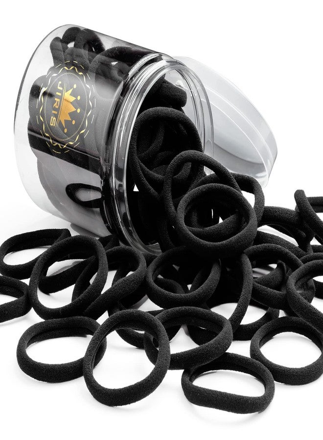 JIRIS 50Pcs Black Hair Ties for Women Girls,Cotton Seamless Hair Ties, Soft Ponytail Holders,No Crease No Damage Elastics Hair Bands with Box for Thick Heavy and Curly Hair (Black) - Image 1