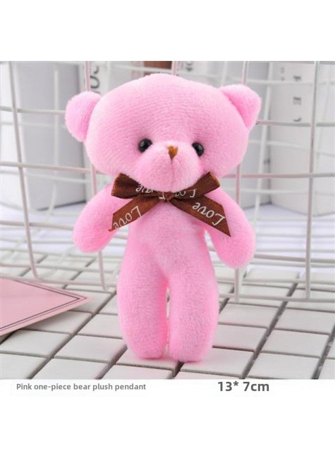 Loquat Cute Bow Tie Bear Plush Toy Pendant Conjoined Joint Bear Doll Bag Accessories Children's Small Gifts-Color:Pink-Height:13cm - Image 1