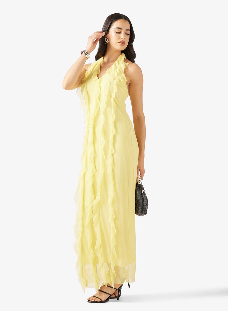 جينجر فستان بياقة هالتر وتفاصيل كشكش شلال - Image 4