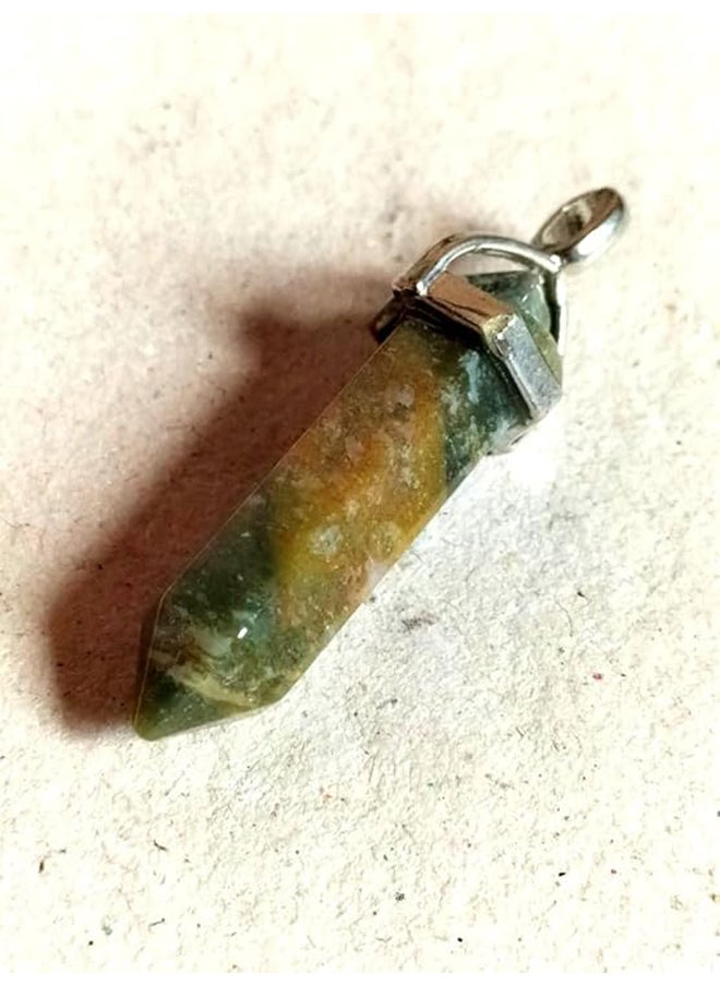 Generic - Natural Moss Agate- Quartz Healing Crystal Chakra Pendant - Image 1