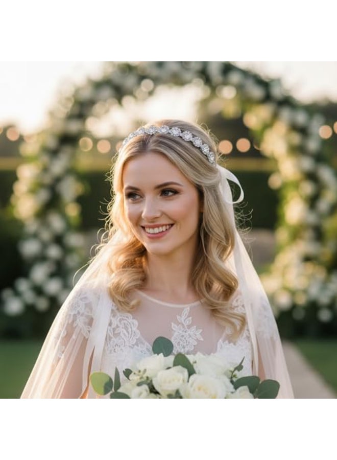 Hapibuy Crystal Wedding Headband Bridal Headpiece Hair Jewelry for Brides and Bridesmaids Silver - Image 3