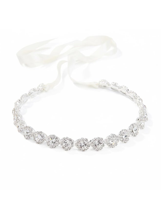 Hapibuy Crystal Wedding Headband Bridal Headpiece Hair Jewelry for Brides and Bridesmaids Silver - Image 2