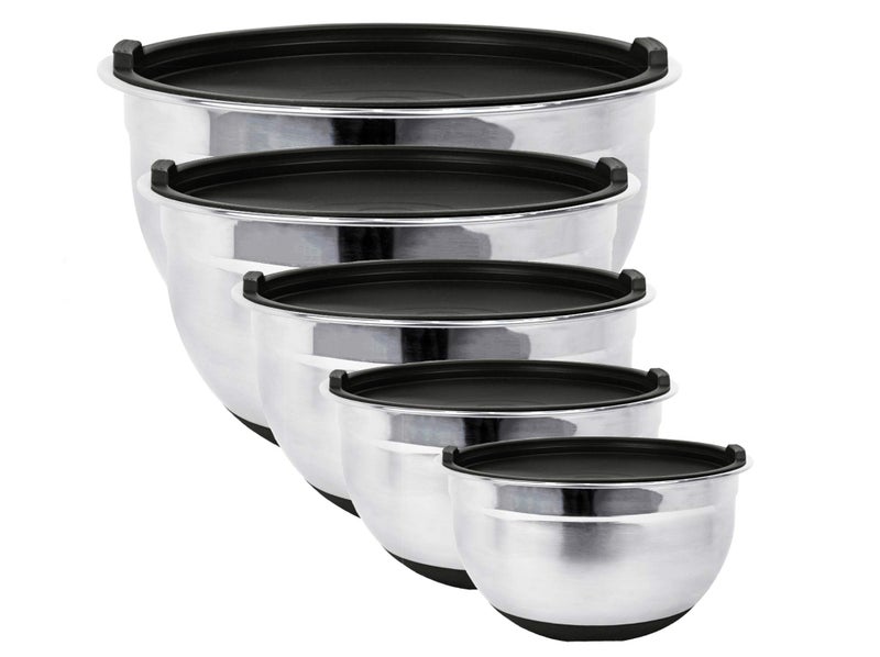 Fitzroy and Fox Stainless Steel Mixing Bowls with Lids and Non Slip Bases (Set of 5, Black) - Image 1